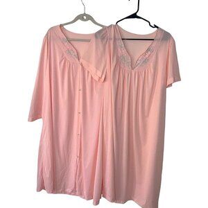 Heiress Womens Two Piece Nylon Robe Nightgown Set Size Large Vintage Embroidered